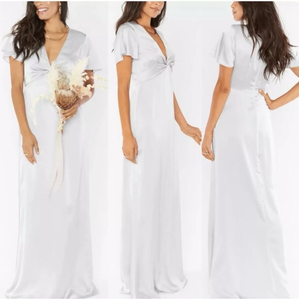 Show Me Your Mumu Rome Twist
NWT. Gown In Silver Luxe Satin Size M P